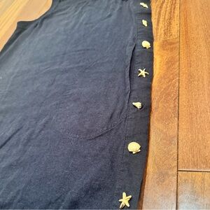 Cynthia Rowley Black Linen Shift Dress Gold Shell Button Detail Size S